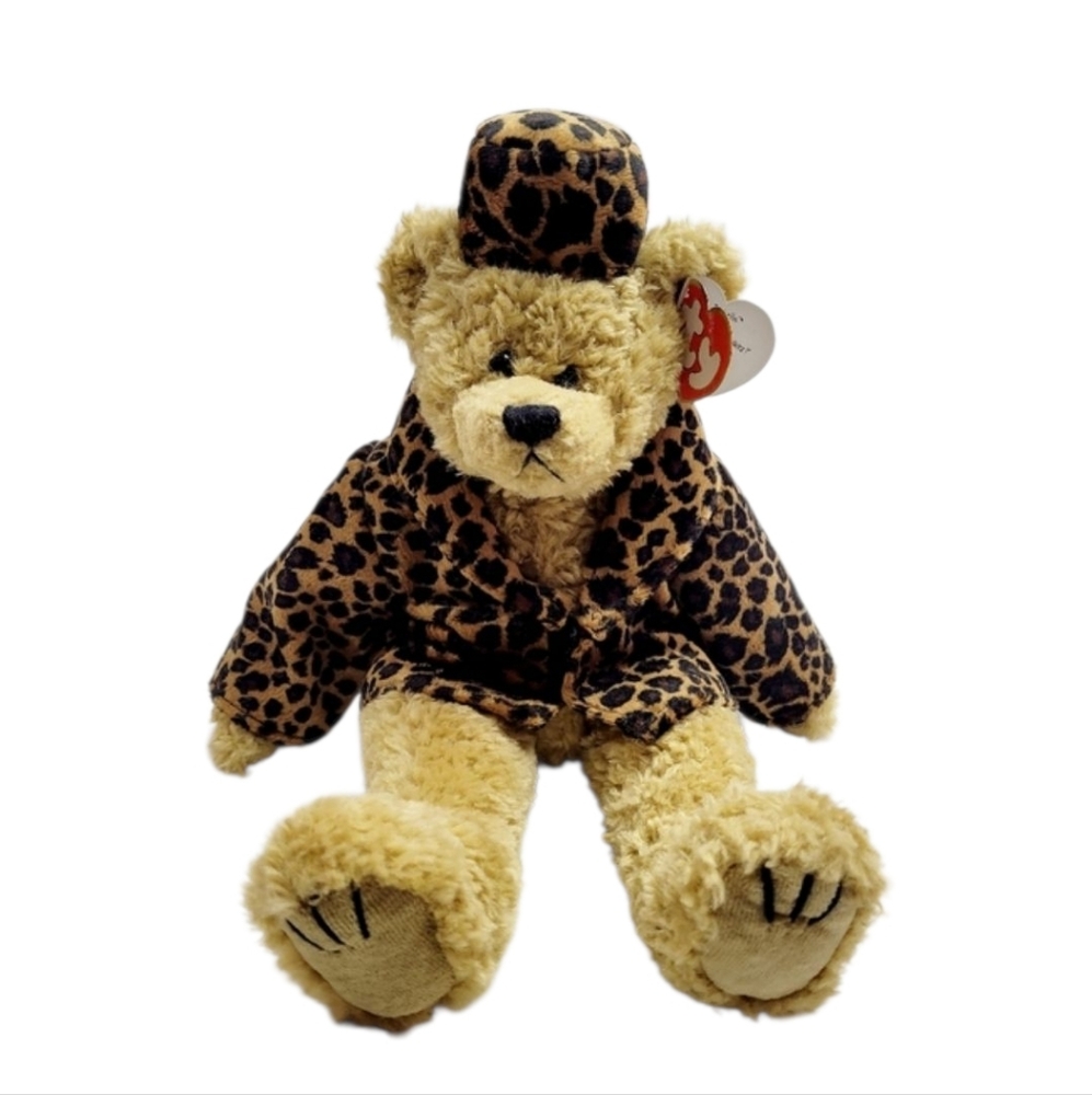 Vintage Retired TY Attic Treasures Isabella The Bear In Leopard Coat & Hat  14"